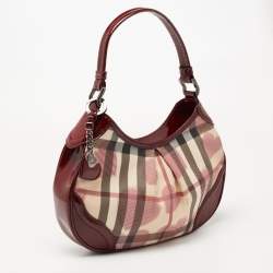 Pre Owned Burberry Red/Beige House Check Heart PVC and Patent Leather Brooklyn Hobo