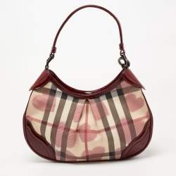 Pre Owned Burberry Red/Beige House Check Heart PVC and Patent Leather Brooklyn Hobo