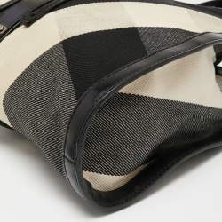 Pre Owned Burberry Black/Beige Mega Check Canvas and Leather Kensington Bag