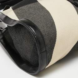 Pre Owned Burberry Black/Beige Mega Check Canvas and Leather Kensington Bag