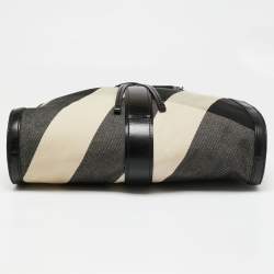 Pre Owned Burberry Black/Beige Mega Check Canvas and Leather Kensington Bag