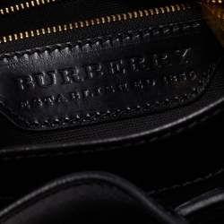 Pre Owned Burberry Black/Beige House Check Canvas and Leather Bridle Hobo