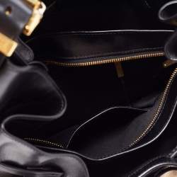 Pre Owned Burberry Black/Beige House Check Canvas and Leather Bridle Hobo