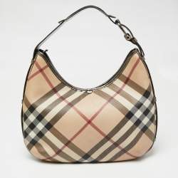 Pre Owned Burberry Metallic/Beige Nova Check Coated Canvas and Leather Barton Hobo