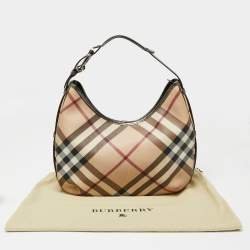 Pre Owned Burberry Metallic/Beige Nova Check Coated Canvas and Leather Barton Hobo