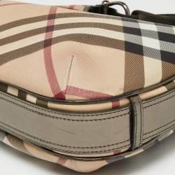 Pre Owned Burberry Metallic/Beige Nova Check Coated Canvas and Leather Barton Hobo