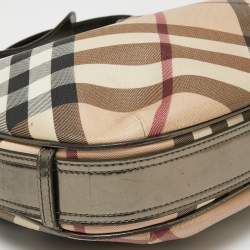 Pre Owned Burberry Metallic/Beige Nova Check Coated Canvas and Leather Barton Hobo