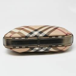 Pre Owned Burberry Metallic/Beige Nova Check Coated Canvas and Leather Barton Hobo