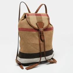 Burberry Beige Check Canvas And Leather Chiltern Drawstring Backpack