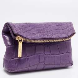 Burberry Purple Alligator Small Kendal Foldover Clutch 