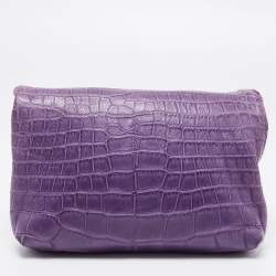 Burberry Purple Alligator Small Kendal Foldover Clutch 