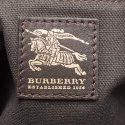 Pre Owned Burberry Beige/Brown Haymarket Check Coated Canvas and Leather Hobo