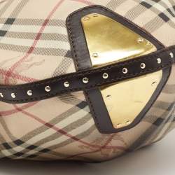 Pre Owned Burberry Beige/Brown Haymarket Check Coated Canvas and Leather Hobo