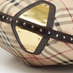 Pre Owned Burberry Beige/Brown Haymarket Check Coated Canvas and Leather Hobo