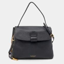 Burberry Black Leather and House Check Canvas Camberley Top Handle Bag