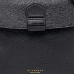 Burberry Black Leather and House Check Canvas Camberley Top Handle Bag