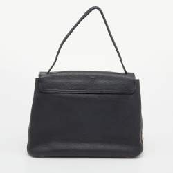 Burberry Black Leather and House Check Canvas Camberley Top Handle Bag