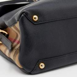 Burberry Black Leather and House Check Canvas Camberley Top Handle Bag