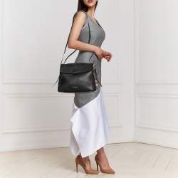 Burberry Black Leather and House Check Canvas Camberley Top Handle Bag