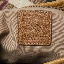 Pre Owned Burberry Beige Embossed Nova Check Coated Canvas Brooklyn Hobo