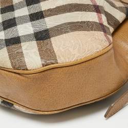 Pre Owned Burberry Beige Embossed Nova Check Coated Canvas Brooklyn Hobo