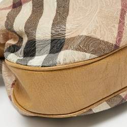 Pre Owned Burberry Beige Embossed Nova Check Coated Canvas Brooklyn Hobo