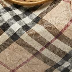 Pre Owned Burberry Beige Embossed Nova Check Coated Canvas Brooklyn Hobo