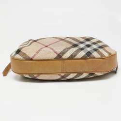 Pre Owned Burberry Beige Embossed Nova Check Coated Canvas Brooklyn Hobo