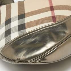 Pre Owned Burberry Metallic/Beige Nova Check PVC and Glossy Leather Brooke Hobo