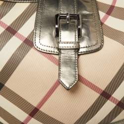 Pre Owned Burberry Metallic/Beige Nova Check PVC and Glossy Leather Brooke Hobo