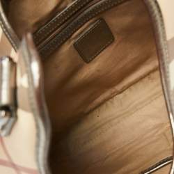 Pre Owned Burberry Metallic/Beige Nova Check PVC and Glossy Leather Brooke Hobo