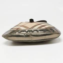 Pre Owned Burberry Metallic/Beige Nova Check PVC and Glossy Leather Brooke Hobo