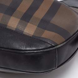 Pre Owned Burberry Brown/Black Nova Check PVC and Leather Small Brooklyn Hobo