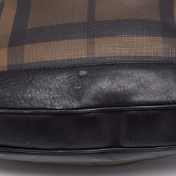 Pre Owned Burberry Brown/Black Nova Check PVC and Leather Small Brooklyn Hobo