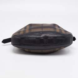 Pre Owned Burberry Brown/Black Nova Check PVC and Leather Small Brooklyn Hobo
