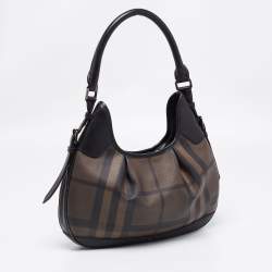 Pre Owned Burberry Brown/Black Nova Check PVC and Leather Small Brooklyn Hobo