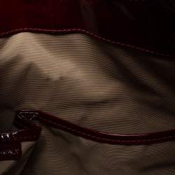 Pre Owned Burberry Beige/Red Nova Check Patent Leather And PVC Warrior Brooke Hobo