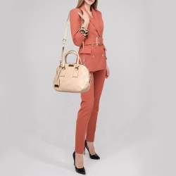 Pre Owned Burberry Beige Check Embossed Leather Orchard Satchel