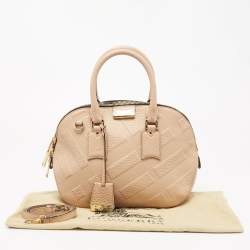 Pre Owned Burberry Beige Check Embossed Leather Orchard Satchel