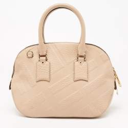 Pre Owned Burberry Beige Check Embossed Leather Orchard Satchel