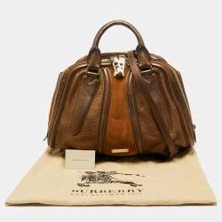 Pre Owned حقيبة ساتشل بربري سويدي وجلد برونزي ميتاليك