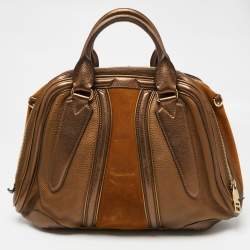 Pre Owned حقيبة ساتشل بربري سويدي وجلد برونزي ميتاليك