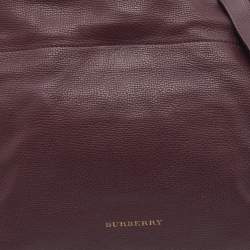 مملوكة مسبقًا Burberry Burgundy/Beige Leather and House Check Canvas Small Bingley Bucket Bag