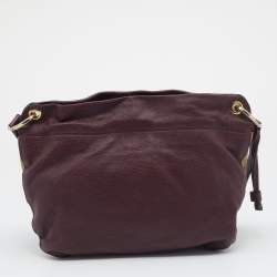 مملوكة مسبقًا Burberry Burgundy/Beige Leather and House Check Canvas Small Bingley Bucket Bag