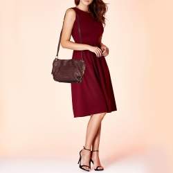 مملوكة مسبقًا Burberry Burgundy/Beige Leather and House Check Canvas Small Bingley Bucket Bag