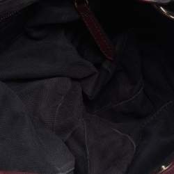 مملوكة مسبقًا Burberry Burgundy/Beige Leather and House Check Canvas Small Bingley Bucket Bag