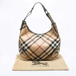 Pre Owned Burberry Green/Beige Nova Check PVC and Patent Leather Buckle Hobo