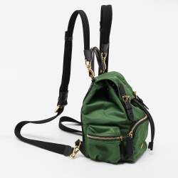 Pre Owned Burberry Green/Black Nylon and Leather Small Rucksack Backpack