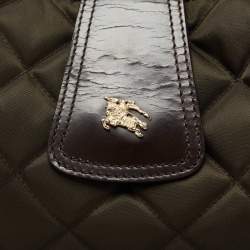 Pre Owned Burberry Olive Green/Brown Quilted Nylon And Leather Brooke Hobo