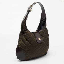 Pre Owned Burberry Olive Green/Brown Quilted Nylon And Leather Brooke Hobo